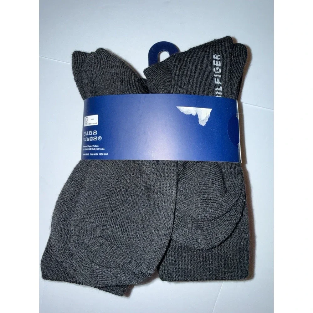 Tommy Hilfiger Kids Crew Socks 6 Pack Black Cushion Medium Logo Comfort NEW
